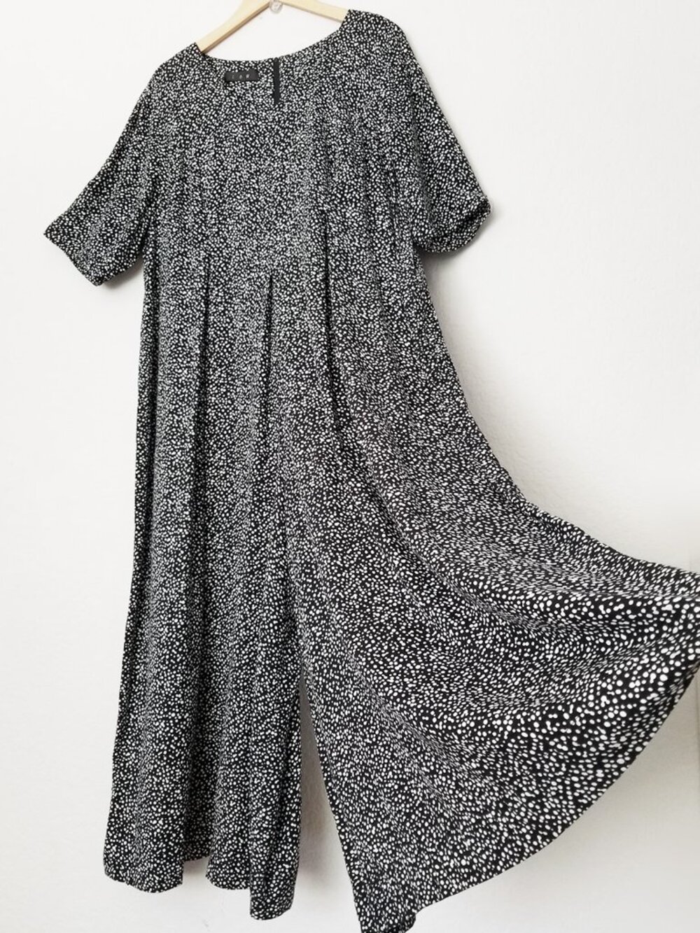 Vintage LBW Super Wide Leg Jumpsuit Plus 2X Black White Spotty Dots Made in USA